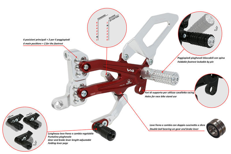 Adjustable rear sets Ducati Panigale V4 series for V4, V4 S and V4 Speciale - Pramac Racing limited Edition