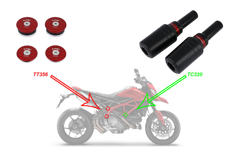 Frame caps kit Ducati Hypermotard 950 (to be mounted with TC320)
